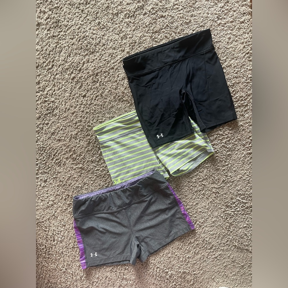 Under Armour Women's Black, Gray & Lime Athletic Shorts Trio